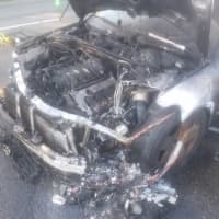 <p>This is what remains of a car that caught fire Sunday on I-95 in Westport.</p>