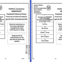 <p>Here are the presidential primary ballots for Democrats and Republicans in Connecticut.</p>