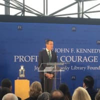 <p>Gov. Dannel Malloy receives the Profiles in Courage Award on Sunday at the John F. Kennedy Library in Boston. &#x27;Since childhood, my life has been greatly impacted by the work of JFK,&#x27; he said in his speech.</p>