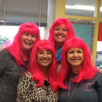 <p>Teachers get into the fun at Claremont&#x27;s Crazy Hat/Hair Day.</p>