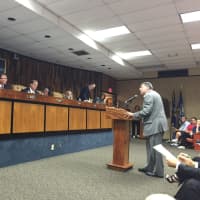 <p>Congers resident Steven Levine addresses the Town Board during the public comment portion of the meeting.</p>
