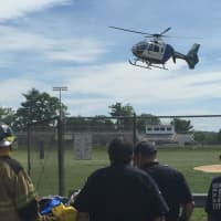 <p>A STAT Flight helicopter aided the Clarkstown Police Department in the driving while texting accident demonstration at Clarkstown North High School.</p>
