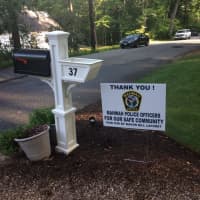 <p>&quot;Thank you&quot; signs are posted on lawns across Mahwah — 650 of them.</p>