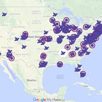<p>Here&#x27;s the nearly-full map for the Concert Across America events. The dove icons represent faith-based ones. Not shown are the concerts in Alaska, Hawaii and London.</p>