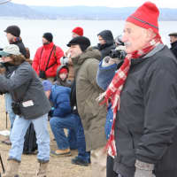 <p>Birders scan the skies for bald eagles roosting along the Hudson River last winter.</p>