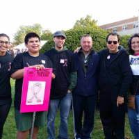 <p>Standing with Gabriel Ardito (holding pink sign) are, from left: Jessica Carreira, Michael Carreira,  Lino Carreira, and Gerald and Connie Ardito, Gabriel&#x27;s parents. Gabriel was walking in memory of Mena Carreira, his late babysitter.</p>