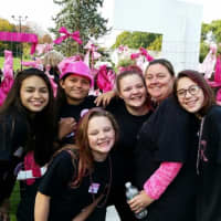 <p>Members of The Cortlandt YC Cancer Stompers are, from left: Kayla Campos, Joselyn Sarmiento (in pink hat), Jennifer Hayes, Charlie Hayes, and, far right, Audrey Puente. They are shown with Buchanan elementary school teacher Dawn Gauthier.</p>