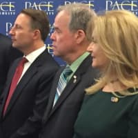 <p>Westchester County Executive Rob Astorino, Rockland County Executive Ed Day and Putnam County Executive MaryEllen Odell at Hudson Valley Pattern For Progress annual County Leaders Breakfast, held at Pace University in Pleasantville.</p>