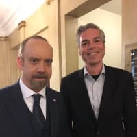 <p>White Plains Mayor Tom Roach, right, with actor Paul Giamatti, who plays U.S. Attorney Chuck Rhoades on the Showtime series &quot;Billions.&quot; The series is filming all over Westchester County.</p>