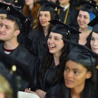 <p>Members of Sarah Lawrence College’s class of 2016 smile during commencement ceremonies.</p>