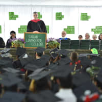 <p>Mo Rocca, commencement speaker, addresses the graduating class of 2016 at Sarah Lawrence College.</p>