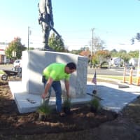 <p>Landscaper Brian Kolwicz recently donated his time and labor to spruce up the Vietnam Memorial in Rogers Park in Danbury</p>