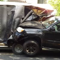 <p>The SUV slammed into the parked trailer on Prospect.</p>