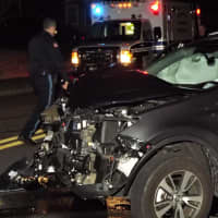 <p>The Toyota was removed from the scene by a flatbed tow truck, whose driver also tended to a significant fluid leak.</p>