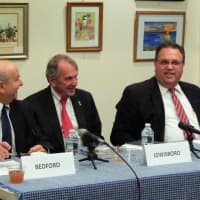 <p>Local Town Supervisors Chris Burdick (Bedford), Peter Parsons (Lewisboro) and Warren Lucas (North Salem) participated in the 2nd annual &quot;State of the Towns&quot; event, held by the League of Women Voters at the Katonah Library on Sept. 21. </p>