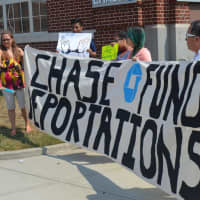 <p>Protesters rallied against Chase Bank Wednesday in Bridgeport.</p>