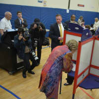<p>Democratic presidential candidate Hillary Clinton puts down her vote for the New York primary.</p>