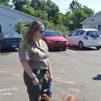 <p>Bridgeport Chief Animal Control Officer Jennifer Wallace gets ready to tae Caramel on a walk.</p>