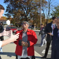 <p>U.S. Sen. Chris Murphy shares a laugh with state Sens. Marilyn Moore and Ed Gomes outside Wilbur Cross School in Bridgeport Tuesday.</p>