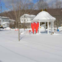 <p>Monroe&#x27;s Caitlin Loehr created the Valentine-themed artwork now on the Stepney Green in Monroe.</p>