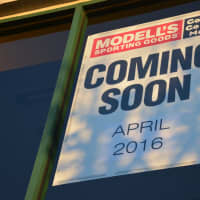 <p>A sign posted on behalf of Modell&#x27;s Sporting Goods at its future Mount Kisco location announces that it will open this coming April.</p>
