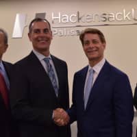 <p>The presidents of Hackensack University Health Network, Robert Garrett (Center left) and Palisades Healthcare Systems (Bruce Markowitz) joined by Board of Governors members Joe Simunovich, left, and Theresa de Leon.</p>