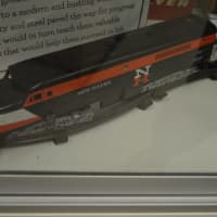 <p>A vintage New Haven cast-iron train on display.</p>