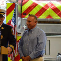 <p>Denis McCarthy stands alongside Richard Felner, who has served as Fairfield’s fire chief since 1998, during McCarthy&#x27;s swearing-in ceremony Thursday.</p>