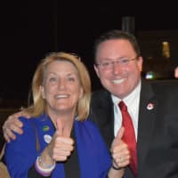 <p>State Rep. Brenda Kupchick and Fairfield Republican Town Committee Chairman James Millington celebrate GOP victories in Fairfield.</p>