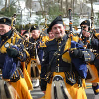 <p>Bagpipers with the Police Emerald Society march in Mount Kisco&#x27;s St. Patrick&#x27;s Day parade.</p>