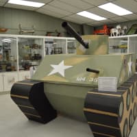 <p>A giant cardboard box World War II tank built from students from Broadview Middle School.</p>