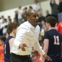 <p>Briarcliff coach Cody Moffett pleads a baseline call late in Wednesday&#x27;s game.</p>