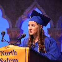 <p>Carolyn Diamond, salutatorian for North Salem High School&#x27;s Class of 2016, delivers her address at the commencement.</p>