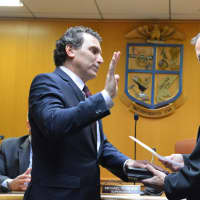 <p>North Castle Supervisor Michael Schiliro takes his oath of office for his second term.</p>