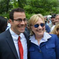 <p>Hillary Clinton poses for photos with Rabbi Jonathan Jaffe, who is with Temple Beth El of Northern Westchester. The temple is located just down the road from where New Castle&#x27;s annual Memorial Day parade started.</p>