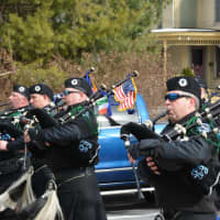 <p>Bagpipers from the Fairfield County Police Pipes &amp; Drums march in Mount Kisco&#x27;s St. Patrick&#x27;s Day parade.</p>