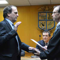<p>José Berra takes his oath of office for a North Castle council seat. Berra returned to the town board after winning an election a year after losing a special election to stay on the board during his first tenure.</p>