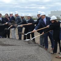 <p>City and state officials help break ground on the second phase of the Steelpointe Harbor development in Bridgeport.</p>