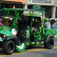 <p>In St. Patrick&#x27;s Day spirit, a green decorated vehicle is driven in Mount Kisco&#x27;s parade.</p>