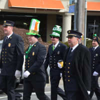 <p>Mount Kisco firefighters march in the St. Patrick&#x27;s Day parade.</p>