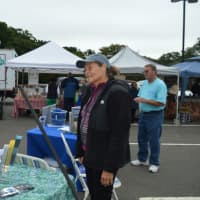 <p>Rindy Higgins, chair of the Westport Shellfish Commission, talked to Westport residents about their shellfishing opportunities in Long Island Sound at the Westport Farmers Market.</p>