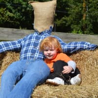 <p>Posing with a new scarecrow buddy at Oronoque Farms in Shelton.</p>