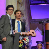 <p>Carter Lombardi and Steven Palmesi, co-presidents of John Jay High School&#x27;s Class of 2017, look on after receiving the Key of Knowledge from their Class of 2016 counterparts.</p>