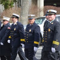 <p>Bedford Hills firefighters march in Mount Kisco&#x27;s St. Patrick&#x27;s Day parade.</p>