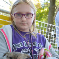 <p>Puppy Piper hangs out with a young volunteer.</p>