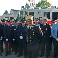 <p>Members of the Banksville and North White Plains Fire Departments at Sunday&#x27;s memorial service.</p>
