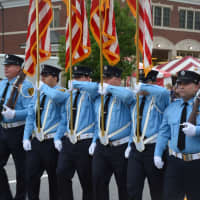 <p>Putnam Valley firefighters march in the Mahopac Volunteer Fire Department&#x27;s dress parade.</p>