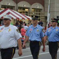 <p>New Fairfield firefighters march in the Mahopac Volunteer Fire Department&#x27;s dress parade.</p>