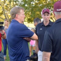<p>Roger Goodell chats with Fairfield Giants coaches on the impact of the Heads Up Football program</p>