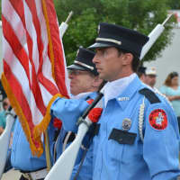 <p>Mill Plain (Danbury) firefighters march in the Mahopac Volunteer Fire Department&#x27;s dress parade.</p>